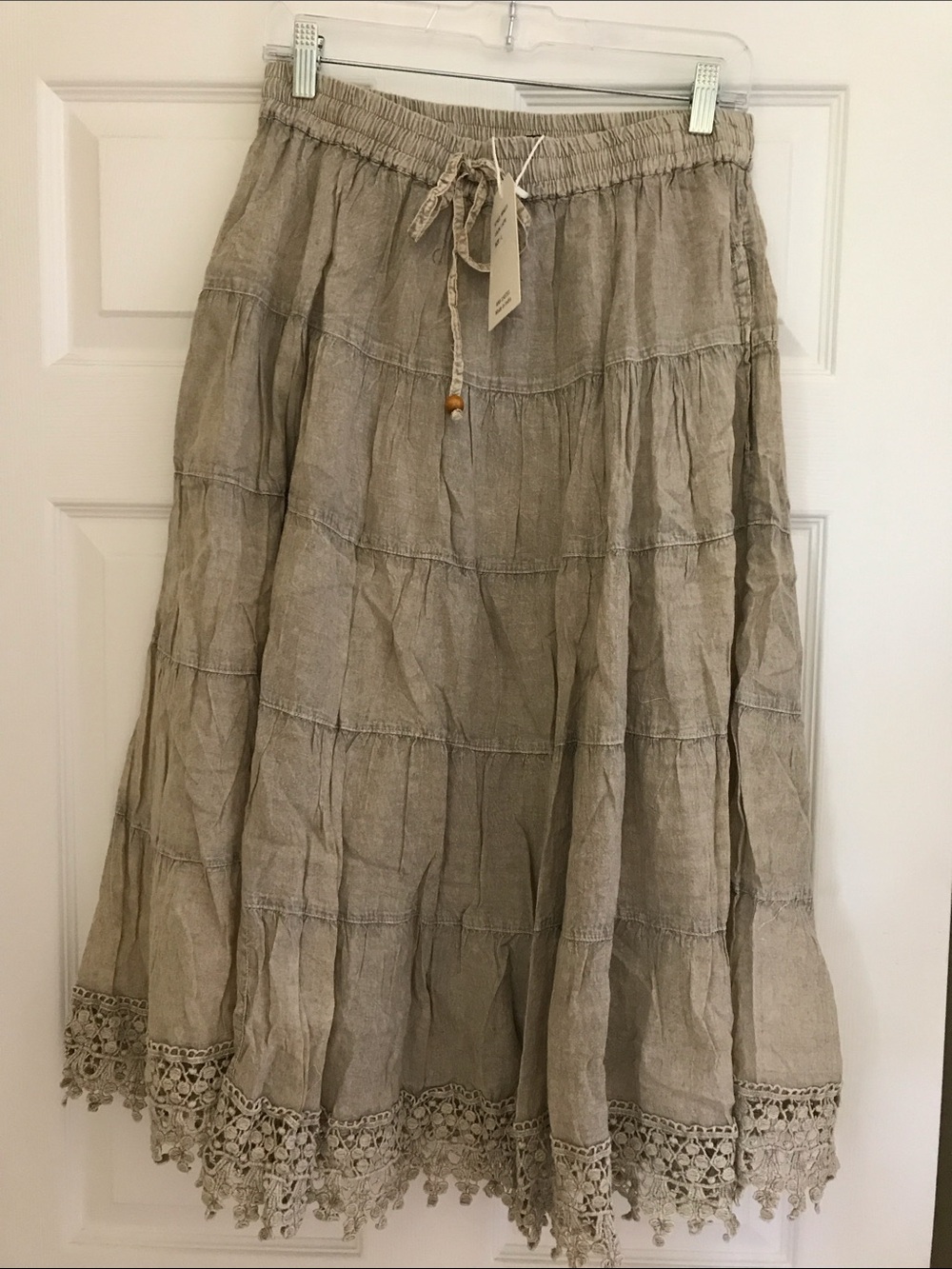 YOUNG THREADS NWT TIERED SKIRT GAUZE LATTE XL
